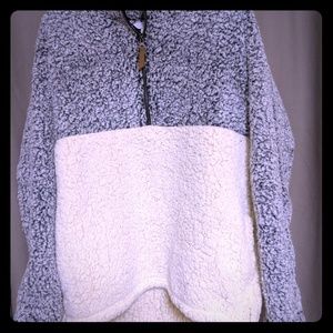 Fuzzy 2 tone quarter zip sweater